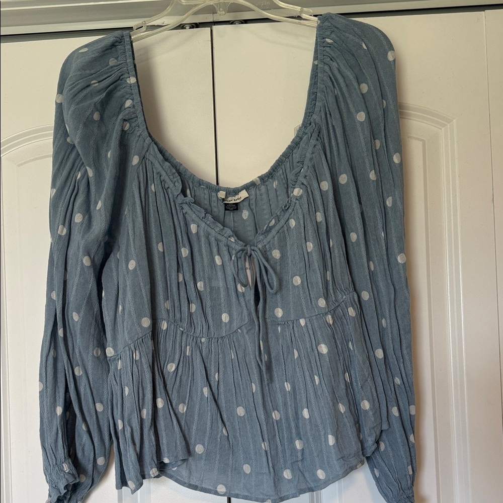 American Eagle Outfitters Blue Polka Dot Blouse